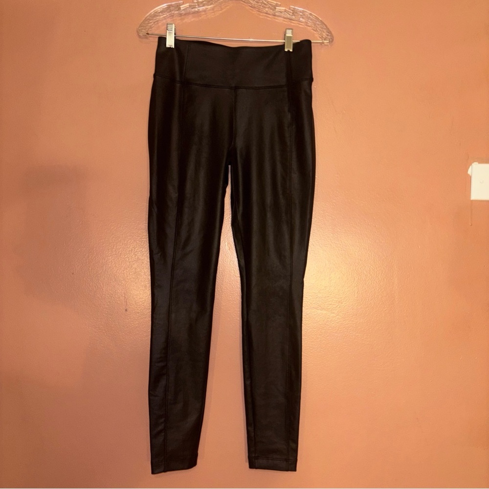 Athleta All Over Gleam Tights Black Faux Leather Sz Small